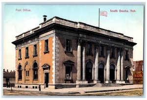 c1950's Post Office Building Facade Stairs Entrance Flag South Omaha NE Postcard