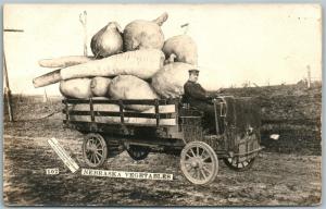NEBRASKA VEGETABLES EXAGGERATED 1911 ANTIQUE REAL PHOTO POSTCARD RPPC OLD TRUCK