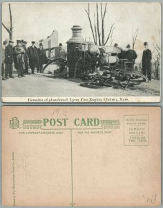CHELSEY MA ABANDONED LYNN FIRE ENGINE ANTIQUE POSTCARD GREAT 1908 CHELSEY FIRE