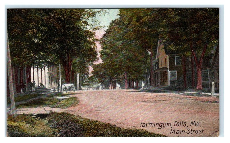 FARMINGTON FALLS, ME Maine ~ MAIN STREET Scene  c1910s Franklin County Postcard