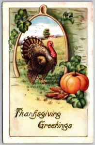 Vtg Thanksgiving Greeting Farm View Turkey Pumpkin Wishbone 1910s Old Postcard