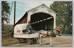State View~Bill Capps & Mule @ Covered Bridge Parke County IN~Vintage Postcard