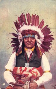 RPPC INDIAN CHIEF WHITE SWAN PEACE PIPE RAPHAEL TUCK OILETTE POSTCARD 1906