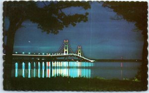 Postcard - The Mackinac Bridge At Night - Michigan