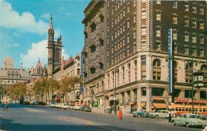 Albany New York 1950s Postcard State Pearl Streets Sheraton Bus Autos 11315