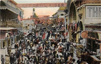 CONEY ISLAND, NY Bowery Red Devil Rider Amusement Park c1910s Vintage Postcard