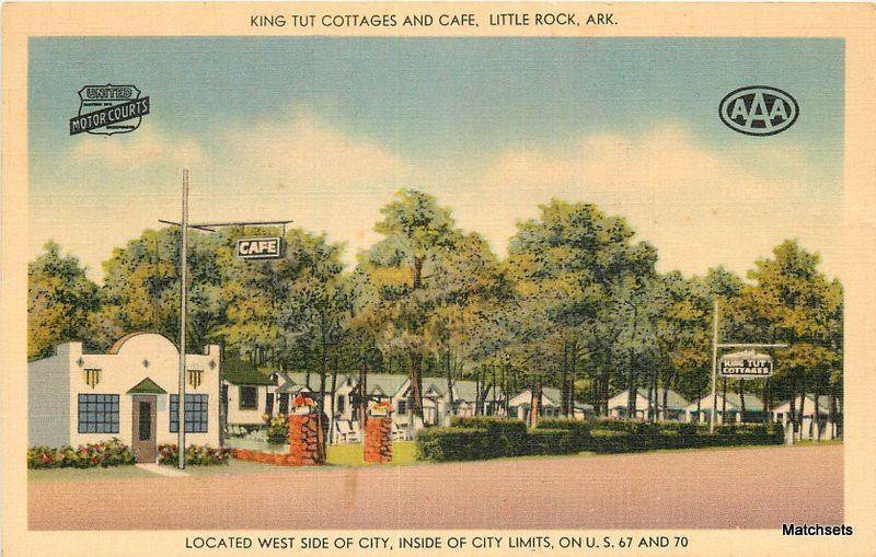 1940s LITTLE ROCK ARKANSAS King Tut Cottages & Cafe linen postcard 11359