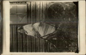 Young Woman & Her Bicycle c1910 Real Photo Postcard