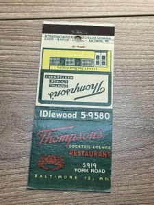 Thompsons RESTAURANT baltimore Maryland Matchbook Cover MB14