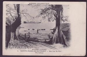 CPA Gambia Sainte Marie de Bathurst Une vue du port Timbre Gold Coast obl 1913