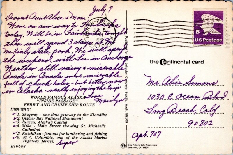 Postcard Alaska Map - South East Alaska Inside Passage