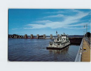 Postcard A tow boat with barges of coal, Greetings, Prairie du Chien, Wisconsin