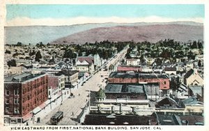 San Jose California, View Eastward First National Bank Building Vintage Postcard