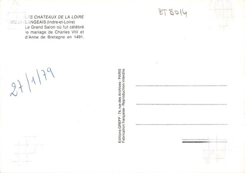 BT8014 le grand salon ou fut celebre le maruage de charles VIII et        France