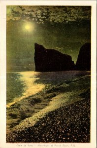 VINTAGE POSTCARD MOONLIGHT SCENE AT PERCHE ROCK QUEBEC CANADA WHITE BORDER