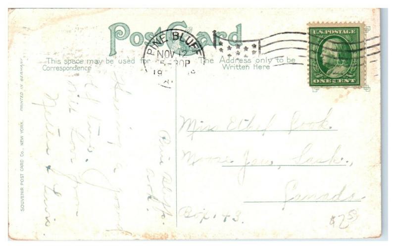 1909 Looking West on Barraque Street, Pine Bluff, AR Postcard *4W