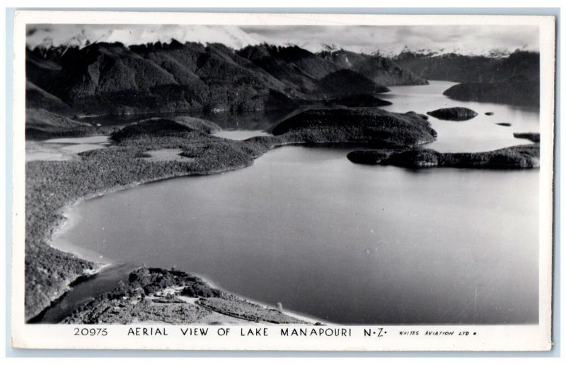 c1950s Arial View Lake Manapouri Whites Aviation New Zealand RPPC Photo Postcard 