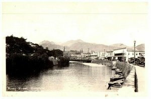 River Street Chinatown Honolulu Vintage Postcard with Old Cars RPPC