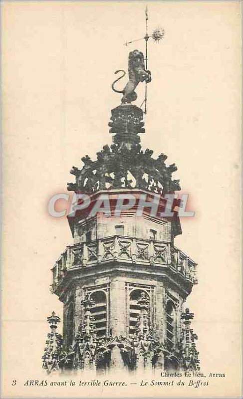 Old Postcard Arras before the Terrible War Belfry Lion Summit