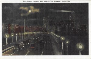 Night View Viaduct & Skyline Dallas Texas c1939