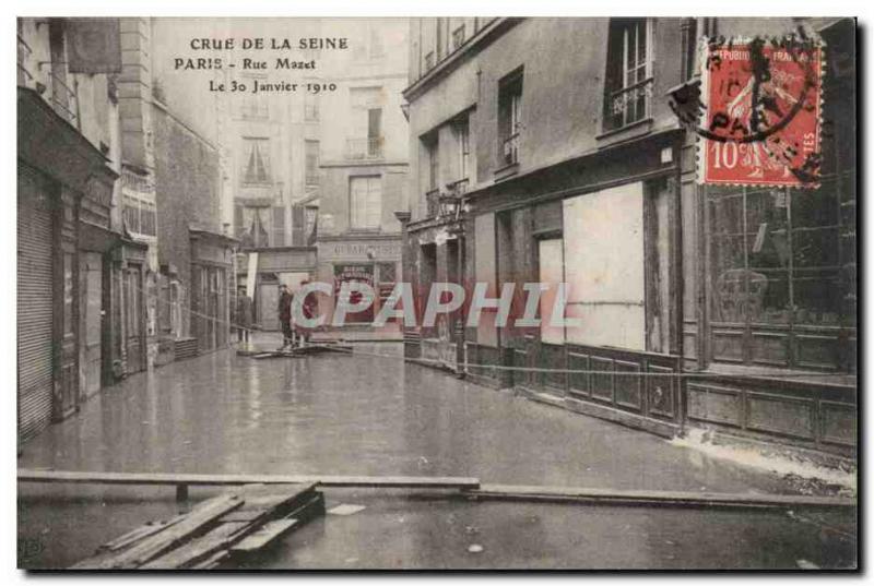 Crue of the Seine Paris Old Postcard Street Mazet January 30, 1910