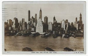 RPPC, New York City, View of Lower New York Skyline, East River, 1932