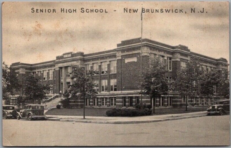 Vintage NEW BRUNSWICK, New Jersey Postcard SENIOR HIGH SCHOOL posted 1933 Canada New