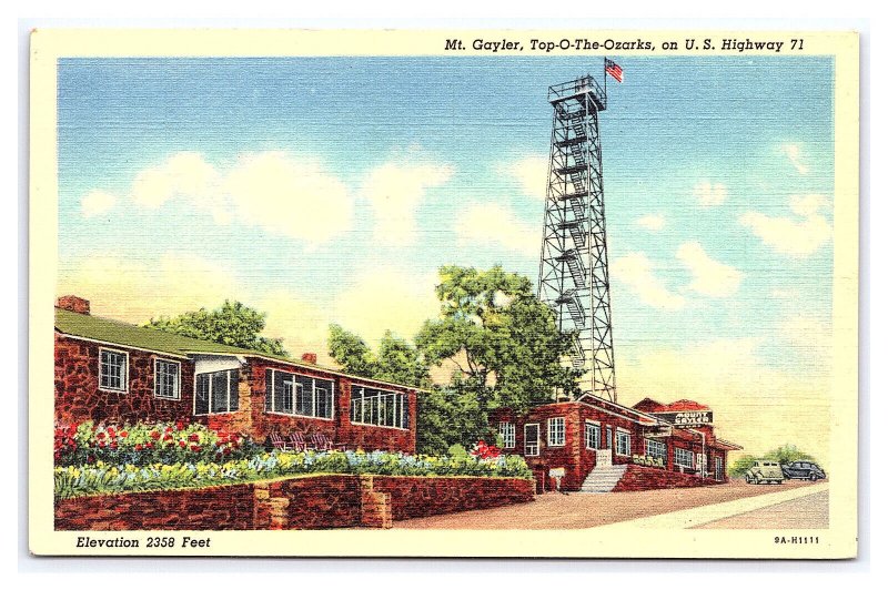 Mt. Gayler Top-O-The-Ozarks On U. S. Highway 71 AR Postcard Observation Tower