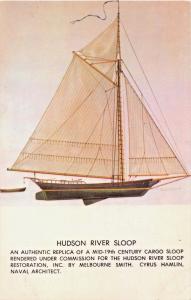 HUDSON RIVER SLOOP~REPLICA MID-19th CENTURY CARGO SLOOP-SAILBOAT POSTCARD 1960s