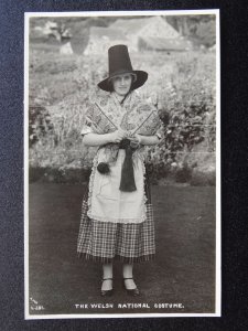 Cymru Portrait of Woman Knitting in WELSH NATIONAL COSTUME - Old RP Postcard