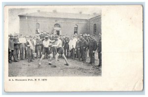 c1905 Fort Slocum Soldier Boxing Match Friendly Bout Fighting Military Postcard