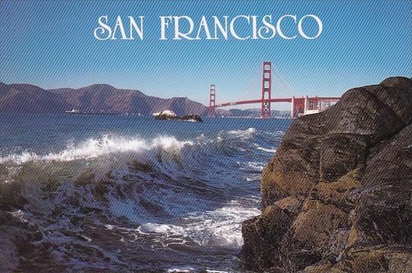 California San Francisco A Majestic Wave Crests On The Rocky Shoreline With T...