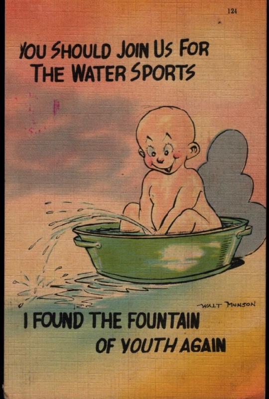 Walt Munson Comic Peeing Fountain of Youth Water Sports Vintage Postcard B01