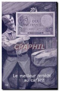 Postcard Old ticket Ten Francs Army Soldier The best remedy to cockroach