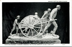 Typifying Mormon Pioneers Bronze Cast Temple Block Salt Lake City UT Postcard