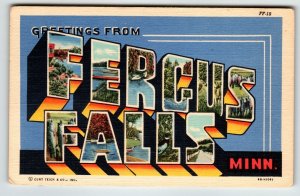Greetings From Fergus Falls Minnesota Large Big Letter Postcard Linen Curt Teich