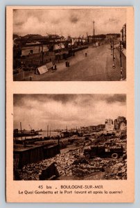 Gambetta Quay & Port Before & After War France Vintage Postcard A284