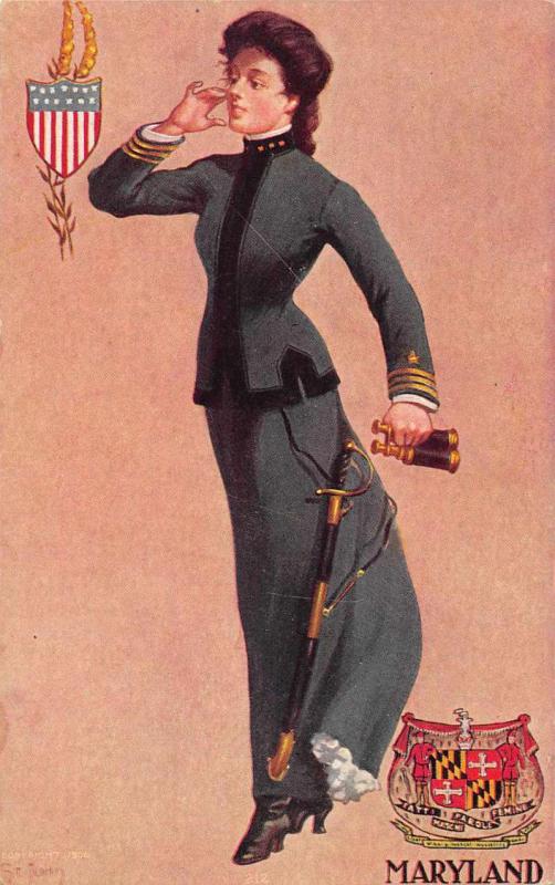 Maryland view of female cadet with sword binoculars antique pc Z26807