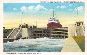 Steamer Farrell Pittsburgh SS Co Lock Sault Ste Marie Michigan 1930s postcard