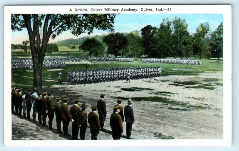 CULVER, Indiana IN  Cadets Review CULVER MILITARY ACADEMY ca 1920s  Postcard 