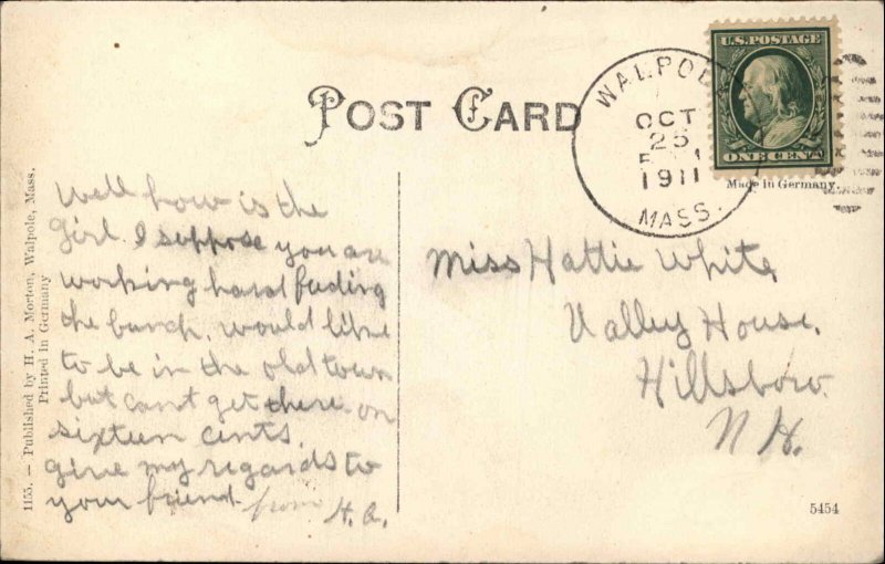 Walpole MA RR Train Station Depot c1910 Postcard 