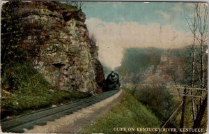 Cliff on Kentucky River Locomotive 1913 Madisonville to Apple Creek Postcard W18