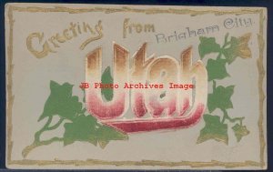 Greetings from Brigham City Utah, Silk Large Letter Postcard