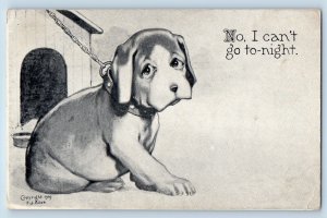 F J Bilek Signed Postcard Puppy Dog No I Can't Go Tonight Blockton Iowa IA