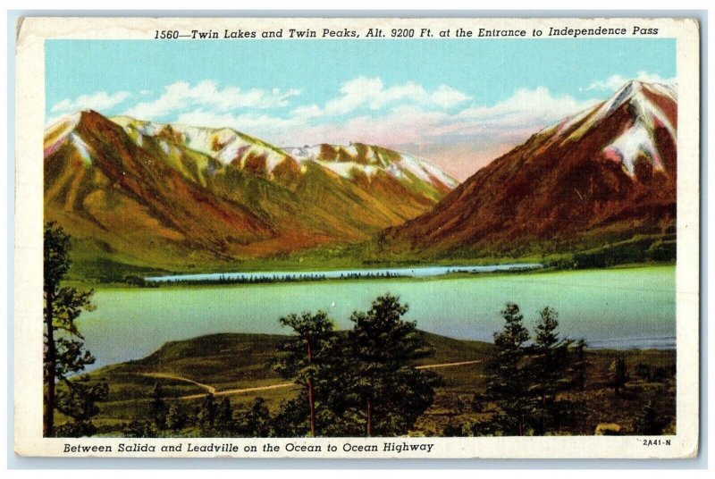 1947 Scenic View Twin Lakes Twin Peaks Salida Leadville Colorado Posted Postcard