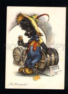 3038175 Dressed POODLE drinking Wine. Old color PC