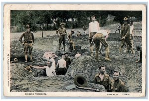1918 Military Soldier Digging Trenches Shovel WWI Europe RPO Antique Postcard