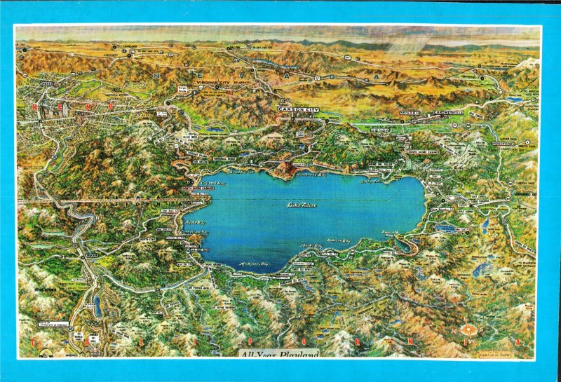 Lake Tahoe, California & Nevada Colorful Map  Postcard