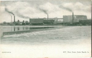 Quaker Oats Plant, Municipal Dam River Scene Cedar Rapids IA UDB Postcard B34