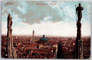 Vtg Milano Panorama del Duomo View From The Cathedral Milan Italy Postcard